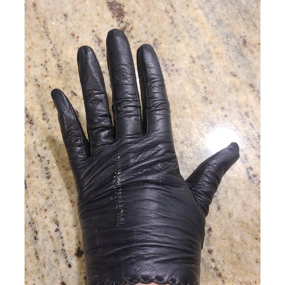 Vintage Womens Size S Black Leather Formal 7.5" Short Gloves - Picture 13 of 16